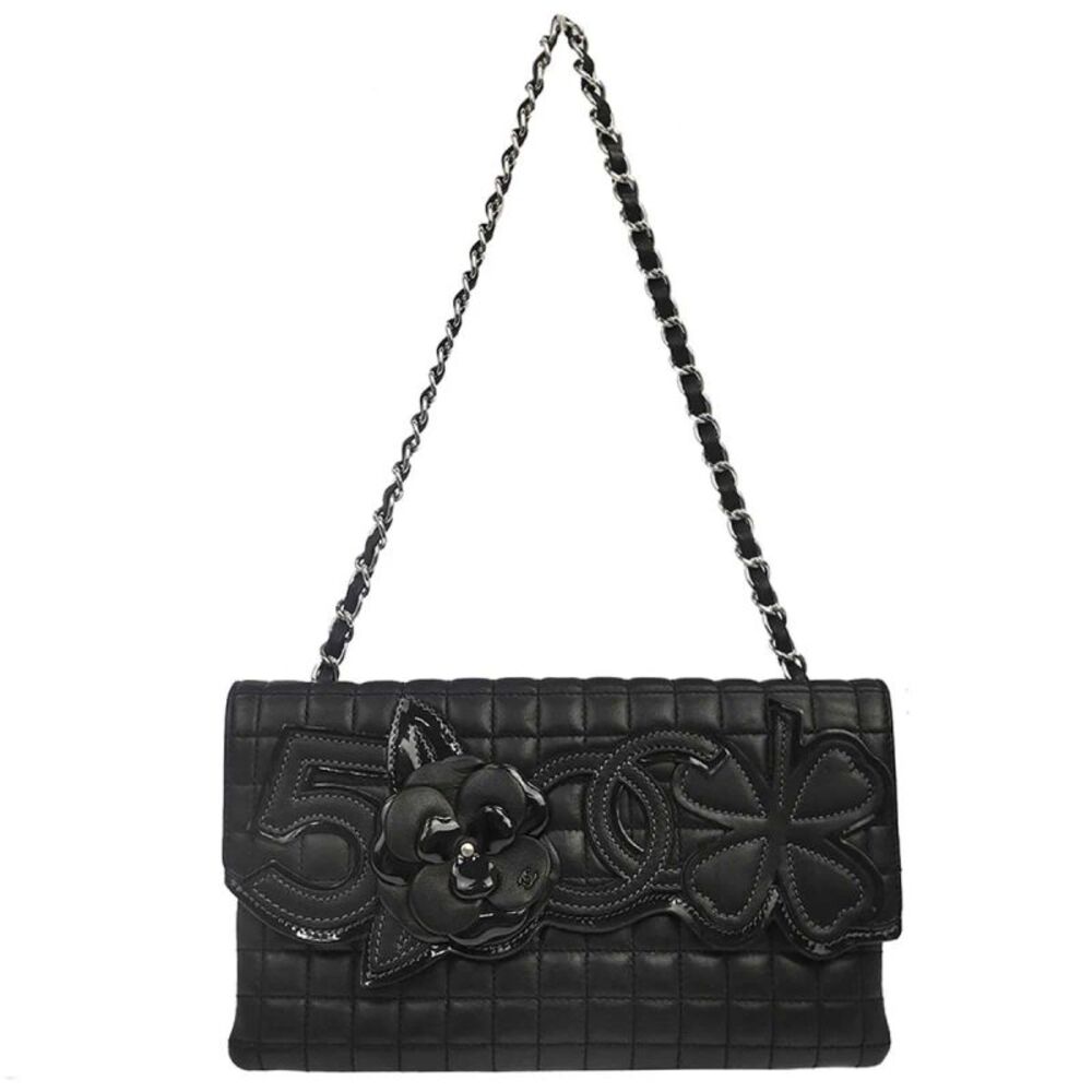 Chanel Camellia No.5 Chain Flap Quilted Lambskin Black Leather Shoulder Bag Bag